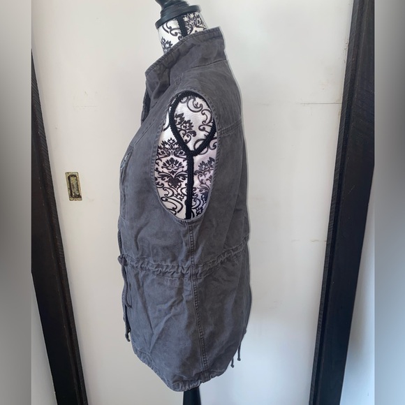 Per Se Size Large Grey Zipper and Button Up Vest with Drawstring Waist - Picture 6 of 15